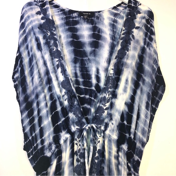 Torrid Boho Tie Dye Floral Embroidered Beach Cover Up - Picture 5 of 16